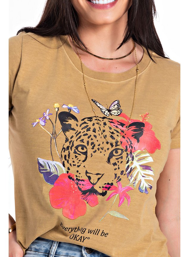Camiseta Estonada Feminina Onça