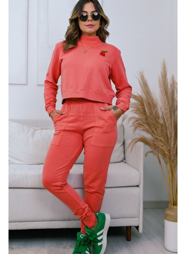 Conjunto Moletom Feminino Estonado com Casaco e Jogger